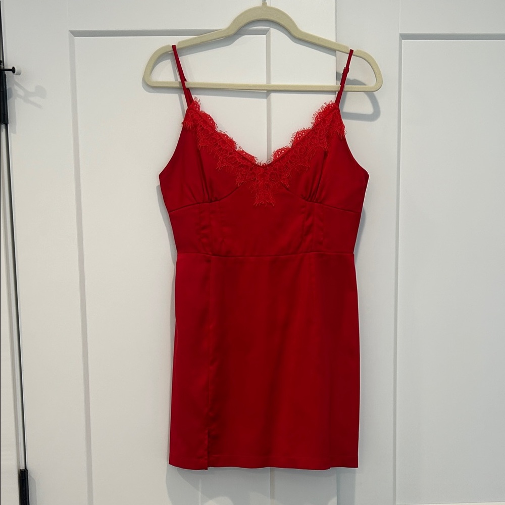Red Satin & Lace Mini Dress